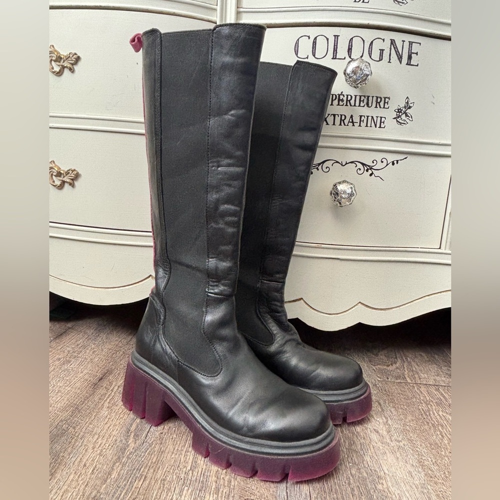 Steve Madden creeper Black and Burgundy Over the Knee Boots